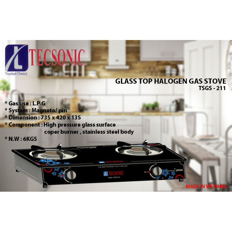 TECSONIC Glass Top Halogen / Coil burner Gas cooker TSGS211